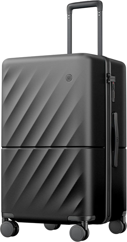 Trunk Luggage 24 Inch, Medium Checked Luggage with Double Spinner Wheels, Anti-Burst Zipper, Hard Case PC Suitcase, Lightweight Travel Luggage, TSA Approved (Onyx Black, Hudson)