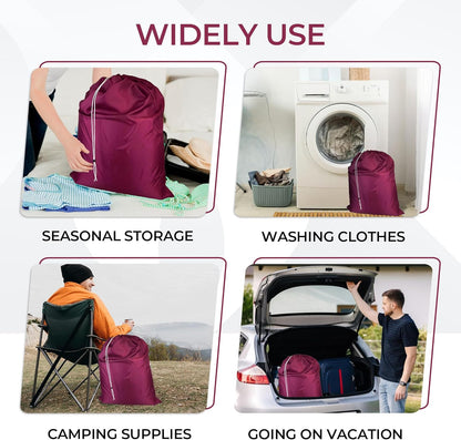 Laundry Bag with Locking Closure Drawstring – Extra Large Heavy Duty 100% Nylon, Large & Foldable Clothes Sack – Lightweight Dirty Laundry Organizer for Travel, Dorm, Gym – L 40" x H 50" (CRANBERRY)