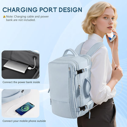 Beraliy Large Travel Backpack Women, Airline Approved Backpack, Carry On luggage, 17 inch Laptop Backpack, Waterproof Business Hiking Bag, Light-blue