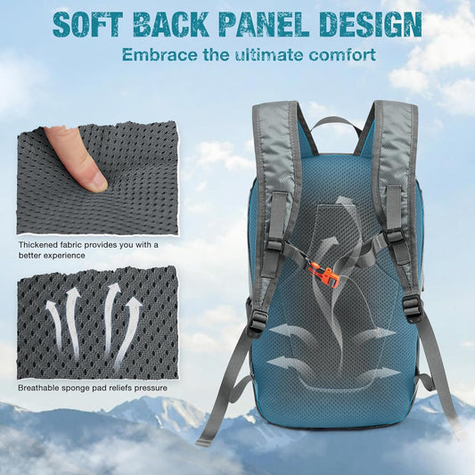 G4Free Packable Hiking Backpack 20L Lightweight Foldable Travel Daypack with Thickened Back Panel for Men Women(Grey)