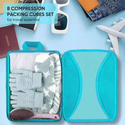 8 Set Compression Packing Cubes for Travel, Packing Cubes Compression Travel Accessories Expandable Packing Organizers for Carry on Luggage Suitcase (Gray)