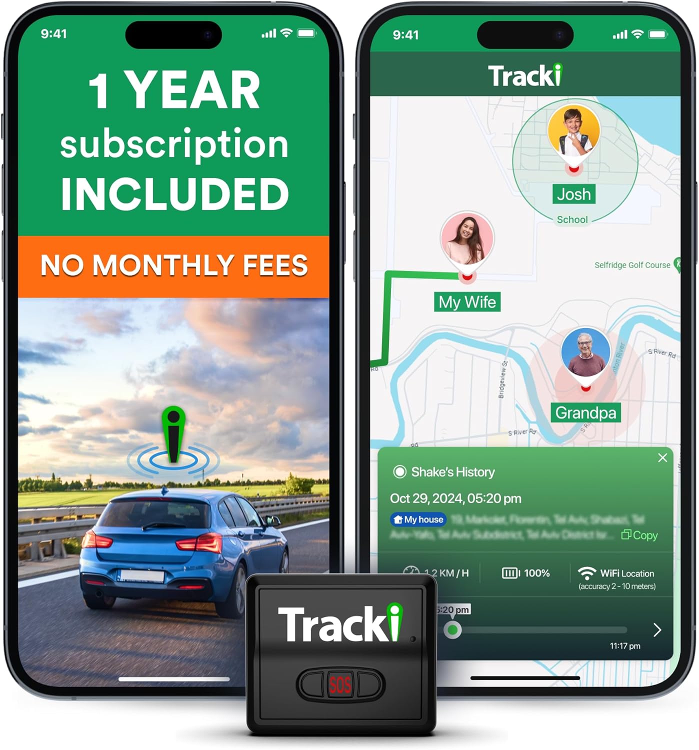 Tracki GPS Tracker for Vehicles, Car, Kids. Subscription Needed. US-Made Tech. 4G LTE GPS Tracking Device. Unlimited Distance, US & Worldwide. Small (Tracker) (Tracker 1 Year Subscription Incl.)
