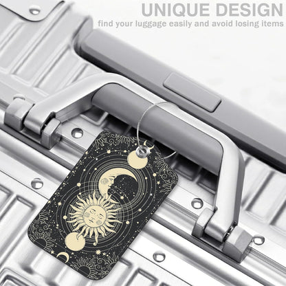 Set of 2 Luggage Tags for Suitcases Sun Moon Astrology Phases Leather Suitcase Tags Identifiers with Privacy Name Address Label and Stainless Steel Loop for Women Men Travel Luggage Accessories