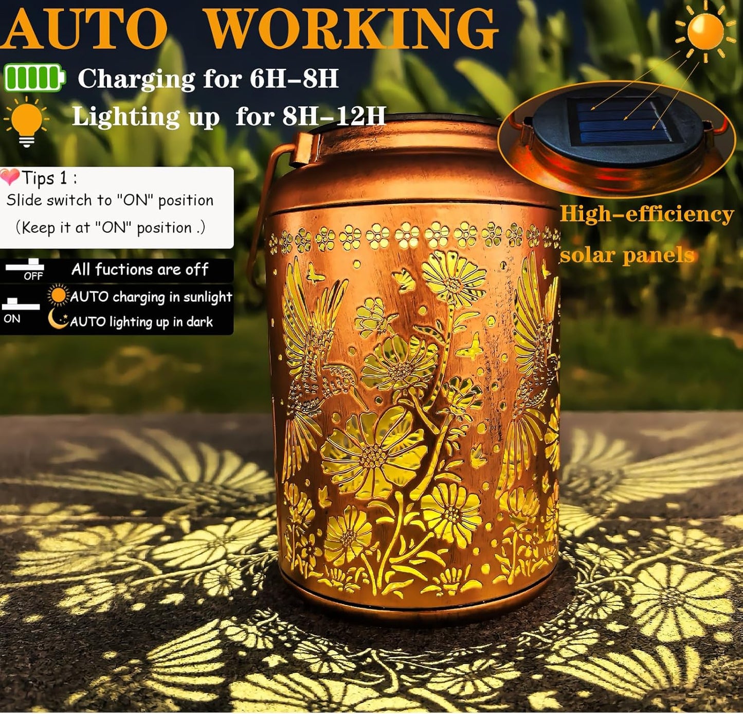 Solar Lights Outdoor Waterproof,Hummingbird Hanging Lantern,Metal Garden Lights,Patio Yard Decor,Housewarming,Decorative Birthday Gifts for Women,Mom,Grandma,1PC