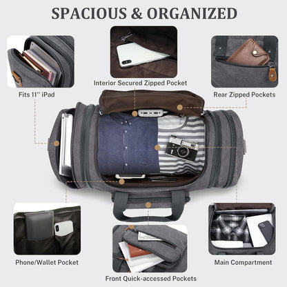 Gonex Canvas Duffle Bag for Travel, 60L Duffel Overnight Weekend Bag (Gray)