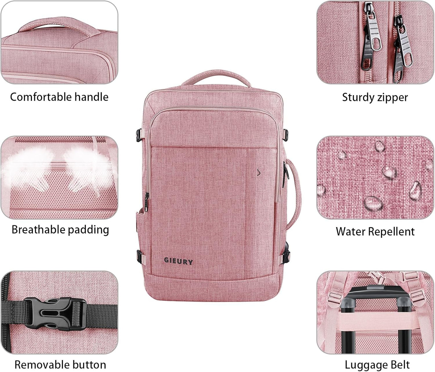 Carry On Backpack for Women, 50L Travel Backpack Flight Approved, Expandable Backpack For Airplanes, 17 Inch Laptop Backpack, Luggage Suitcase Daypack Lightweight Business Weekender Bag, Pink