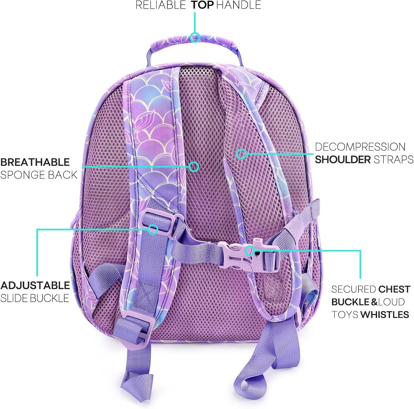 mibasies Girls Backpack 5-8: Lightweight Kids Backpacks for Girls - Girl Bookbag for Elementary School - Mermaid Tail Purple