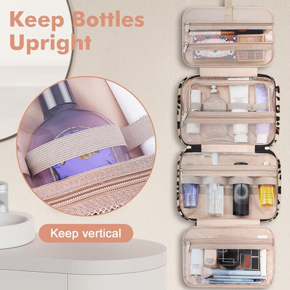 Wedama Toiletry Bag for Women, Medium Cosmetic Travel Bag, Hanging Toiletry Bag for Bathroom, PVC Waterproof Makeup Bag, Toiletries Bag for Travel Business Trips and Camping, Leopard Print