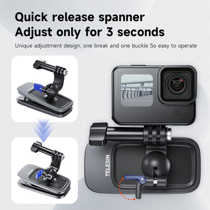 TELESIN Magnetic Mount, 360° Rotating Backpack Clip with Phone Holder for Go Pro iPhone Accessories for Hero 13 12 11 10 Akaso Insta360 X5 X4 X3 Ace Pro 2 DJI Action 5 Pro 4 3 Pocket 3 Bike Motorcycle