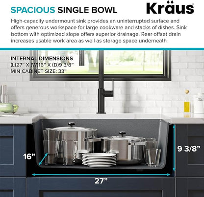 KRAUS Kitchen Sink Bellucci 29” Undermount Workstation Granite, Metallic Gray - Image 8