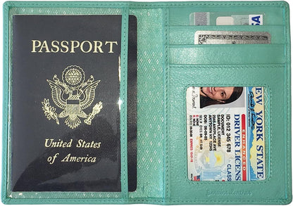 Personalized Monogrammed Turquoise Leather RFID Passport Wallet