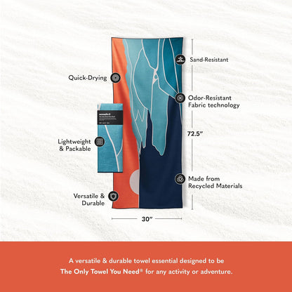 Nomadix Original Towel - Perfect for Beach, Pool, Travel, Camping, Yoga - Made with Recycled Materials - Super Absorbent - Sand Resistant - Big Sur - 72.5x30