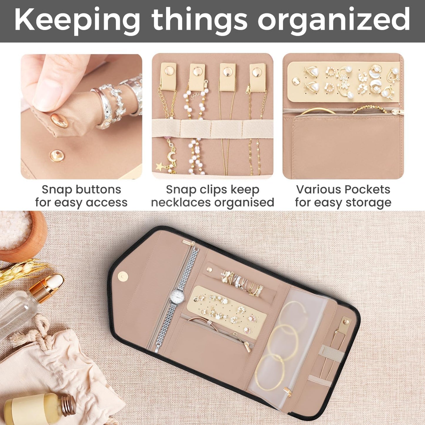 BAGAIL Hanging Toiletry Bag for Women Water-resistant Cosmetic Bag Large Capacity Travel Makeup Organizer for Full-Sized Travel Essentials(Classic+Jewelry Bag, Black)