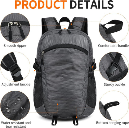 Small Hiking Daypack,15L Waterproof Hiking Backpack Packable Lightweight Travel Day Pack for Women Men (Grey, Small)