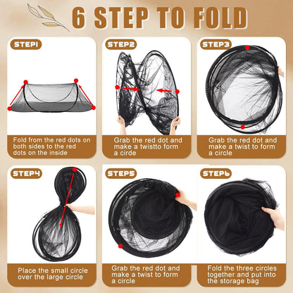 2 Pcs Large Pop up Mosquito Tent Portable Foldable Mosquito Bug Net for Bed Camping Travel Patio Outdoor 78 * 31 * 22 Inch Bug Netting Mesh Tent Canopy for Adults Baby Bedroom, Black