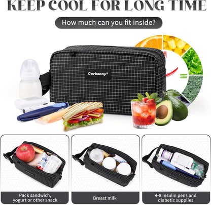 Cerbonny small lunch bag Freezable Lunch Bag for Work School Travel,Leak-proof Small Lunch Bag,Small Insulated Bag For Kids 3+/Adults,Freezer Lunch Bags,Freezable Snack Bag（Larger size）