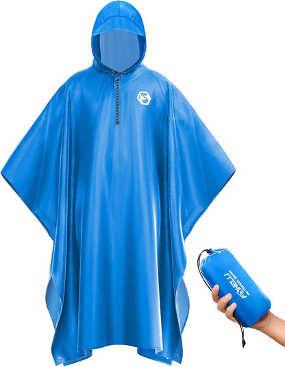 Foxelli Rain Poncho for Adults – Extra Long Reusable Waterproof Raincoat with Hood, Lightweight for Hiking, Camping, Outdoors