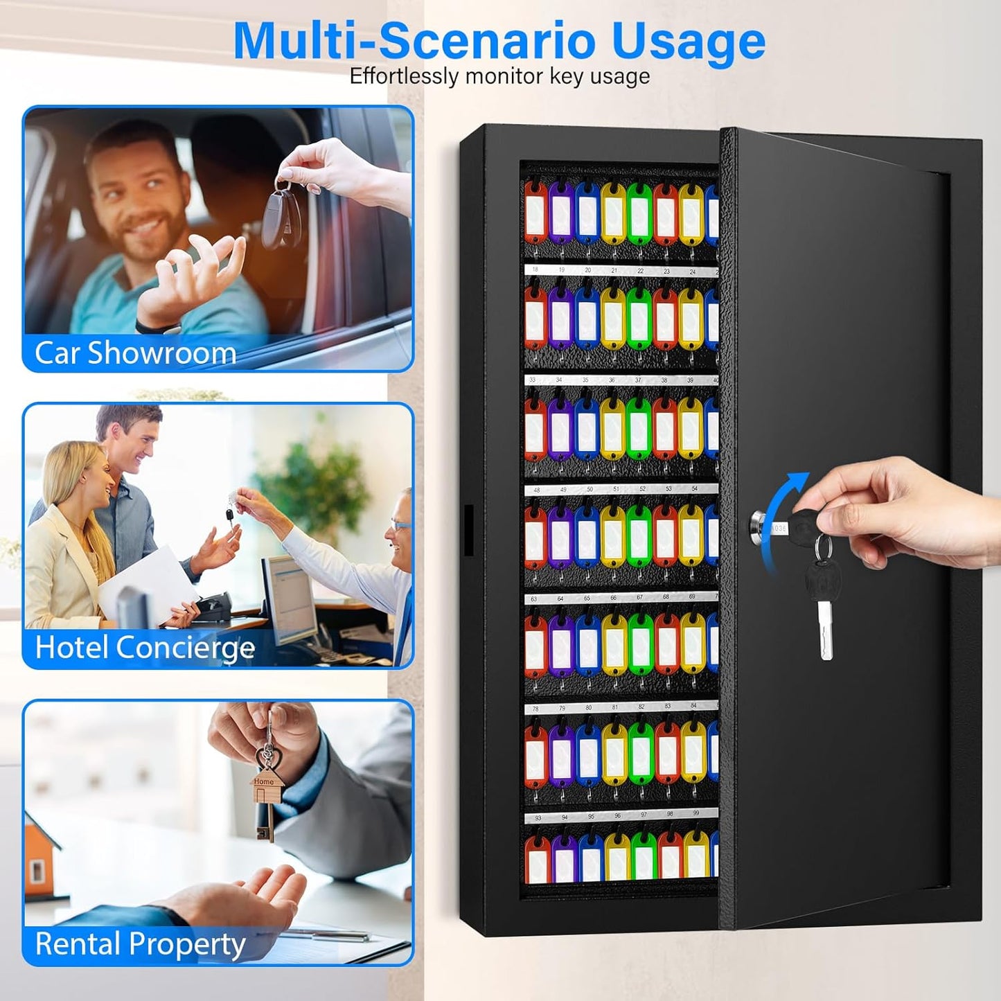 175 Keys Key Lock Box, Anti-Theft Key Cabinet with Key Tags, Key Organizer Wall Mount for Car Garage House Rental Office Business