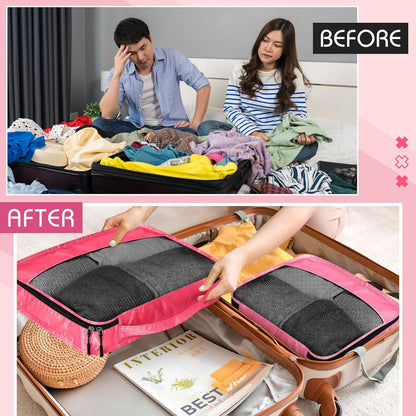 5 Pcs Packing Cubes for Suitcase Large Travel Cubes Carry on Luggage Organizer Bags for Clothes Accessories(Mixed,Pink)