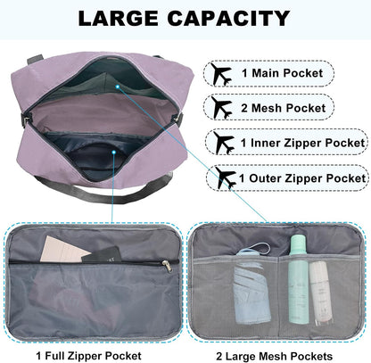 Foldable Carry on Luggage Bag 22x14x9 Personal Item Bag for Airplanes Travel Duffel Bag for Women and Men (40L, Purple)