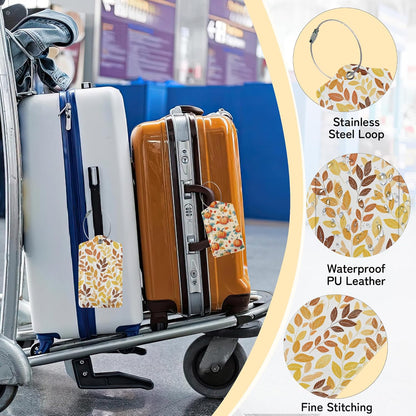 Hello Fall Luggage Tag for Suitcase,Autumn Leaves Design with Privacy Flap Name ID Label Metal Loop, 3 Pack