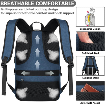 AMBOR 15.6-17.3 Inch Laptop Backpack, Anti Theft Business Travel Backpack with USB Charging Port and Headphone Interface, Water Resistant Computer Bag for Men & Women, Blue