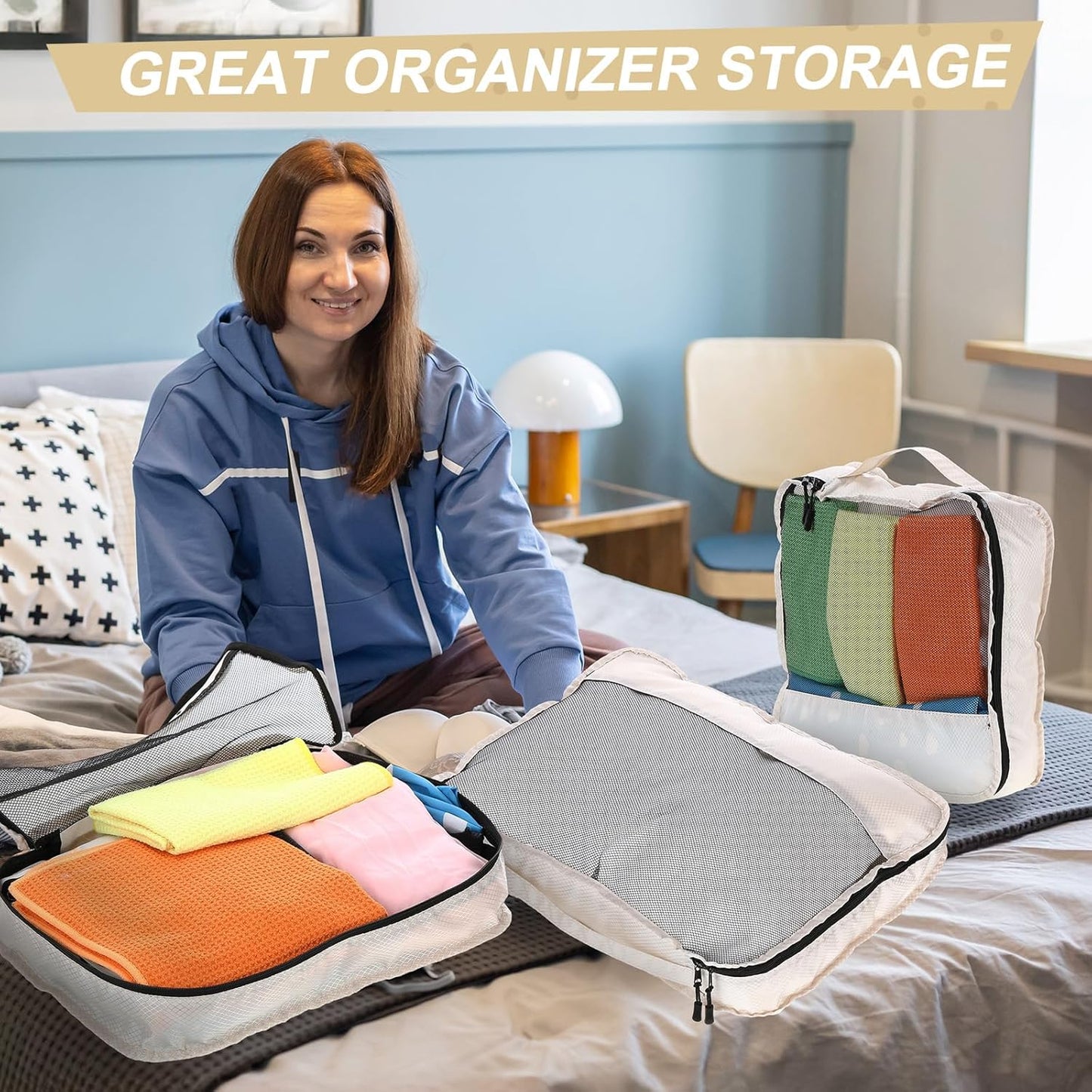 5 Pcs Packing Cubes for Suitcase Large Travel Cubes Carry on Luggage Organizer Bags for Clothes Accessories(Mixed,Khaki)