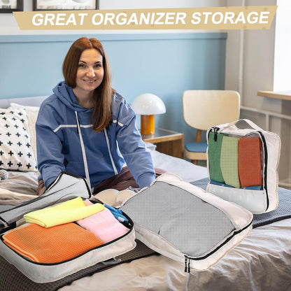 5 Pcs Packing Cubes for Suitcase Large Travel Cubes Carry on Luggage Organizer Bags for Clothes Accessories(Mixed,Khaki)