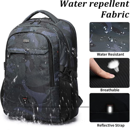 DUSLANG 17 Inch Travel Laptop Backpack Water Resistant Hiking Backpack for Men Laptop Bag with USB Charging Port,Camouflage green
