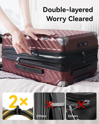 LUGGEX Luggage with Spinner Wheels, Polycarbonate Expandable Hard Shell Suitcase, Carry On 20 Inch, Purple