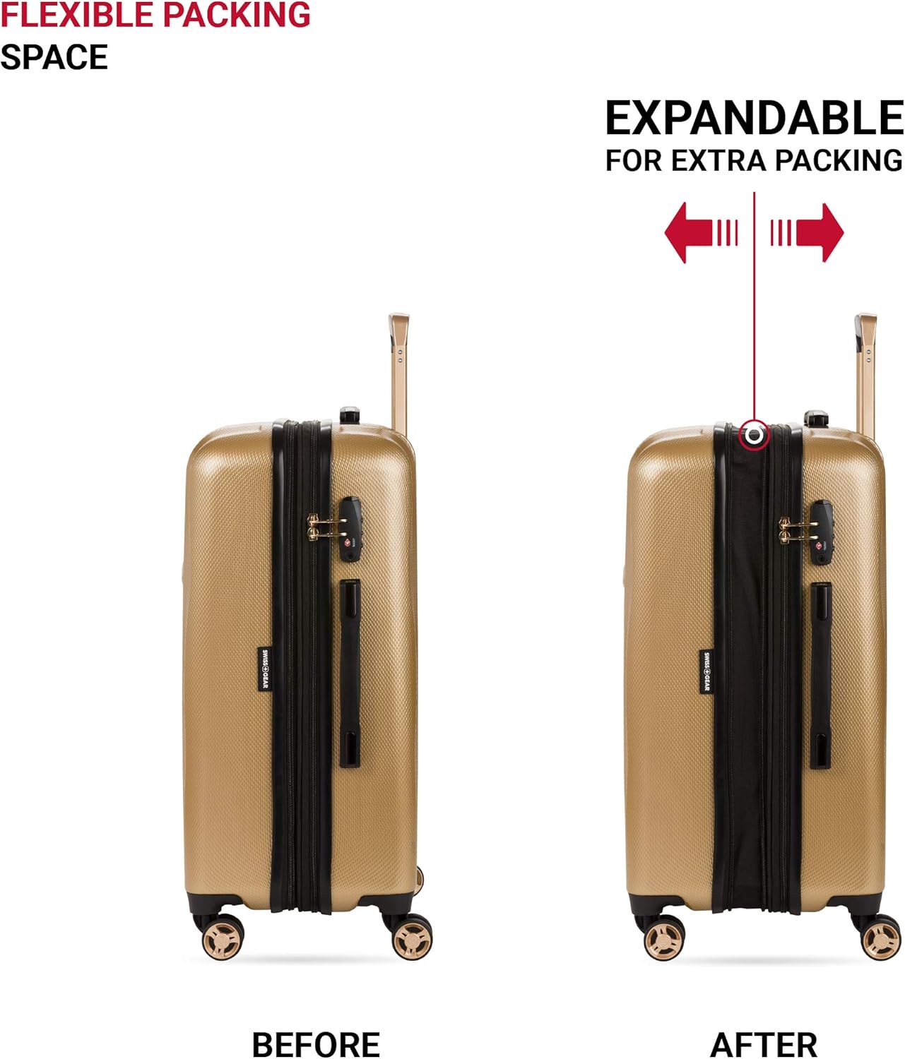 SwissGear 7272 Energie Expandable Hardside Luggage with Spinner Wheels and TSA Lock, Gold, Checked-Medium 24-Inch