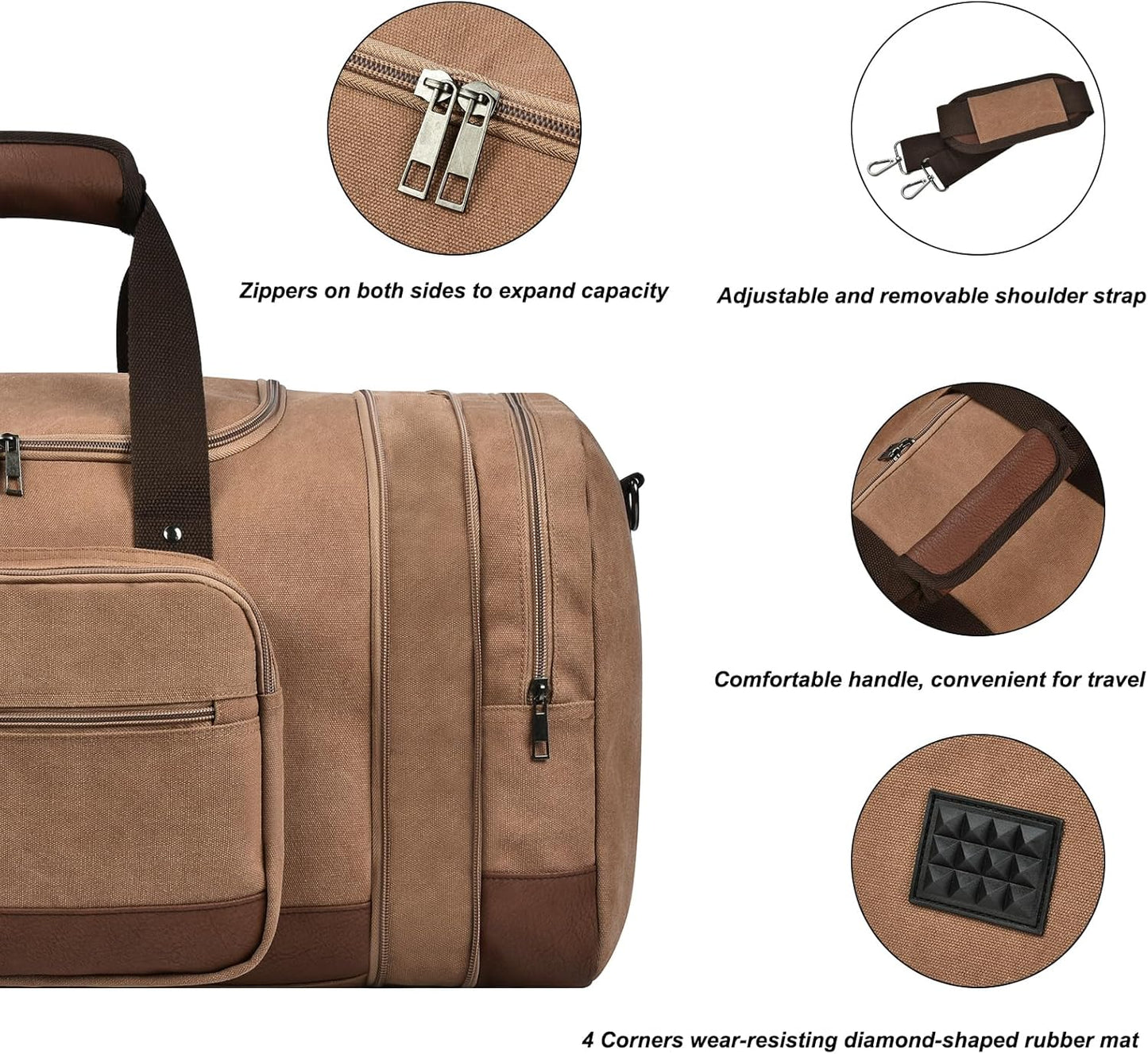 Litvyak Duffle Bag for Travel, 50L Canvas Travel Duffel Bags Overnight Weekend Gym Carry On Luggage Bag for Men & Women(Coffee)