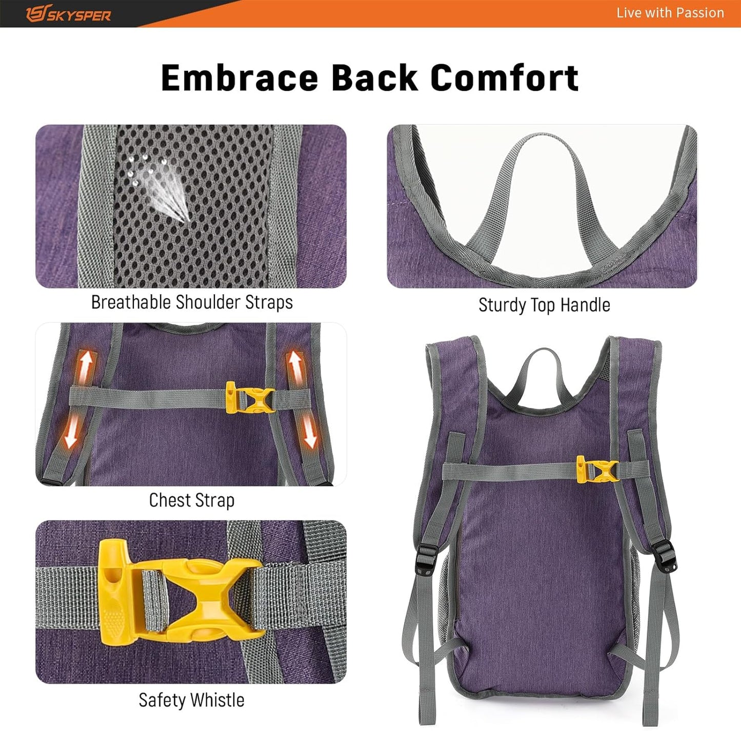 SKYSPER 15L/20L Foldable Hiking Backpack Lightweight Packable Travel Daypack with Chest Strap Small Folding Pack for Walking