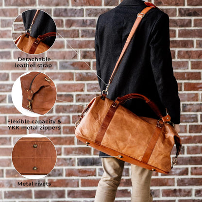 Berliner Bags Vintage Leather Duffle Bag München for Travel or the Gym, Overnight Bag for Men and Women - Brown (Cognac)