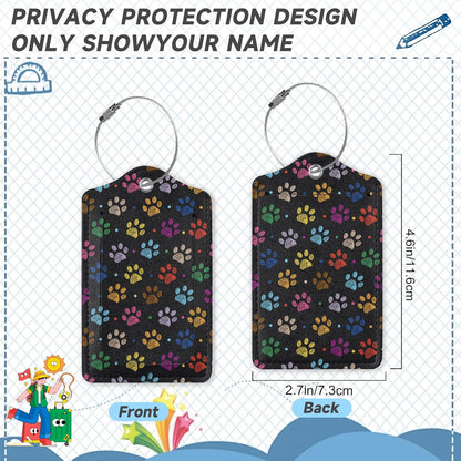 Colorful Paw Print Luggage Tags for Suitcases,2 PackTropical Luggage Tag,Leather Stainless Steel Loop Label Tag for Women Men Girls Travel Bag Suitcase