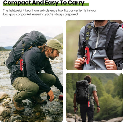 UNIWA Electronic Air Bear Horn, 120±5 dB Loud Air Horn for Safety Hiking Camping Emergency Whistle with Compass, Bear Horn to Scare Bears - Self Defense for Hiking -Red