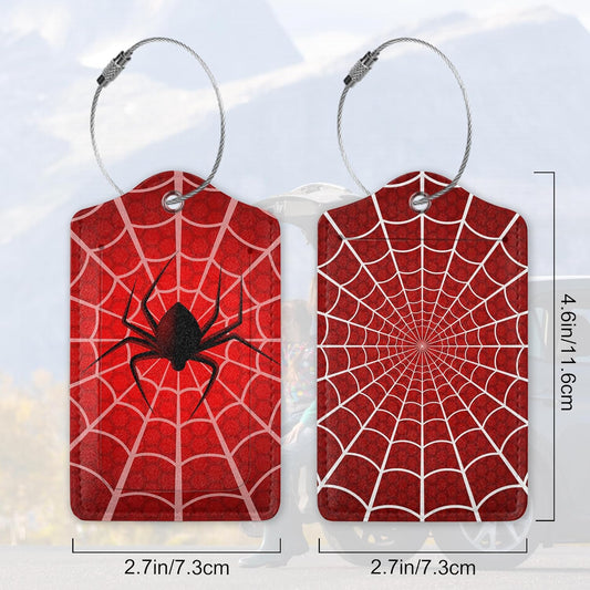 2 Pack Luggage Tags with Spider On Spider Web for Suitcases, Spider Web PU Leather Luggage Tag Accessories Privacy Cover ID Label with Stainless Steel Loop for Travel Bag for Women Girls Teens