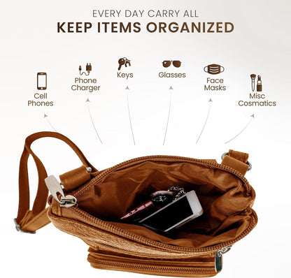 Krediz leather Crossbody Purses for Women, Multi Pocket Crossbody Purse with Adjustable Strap, Soft & Durable Leather Purse