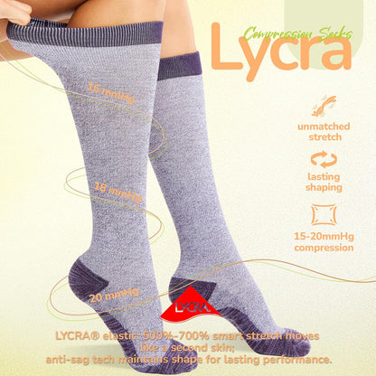 Merino Wool Compression Socks for Women Men, 15-20 mmHg Knee High Socks for Flying, Travel, Running
