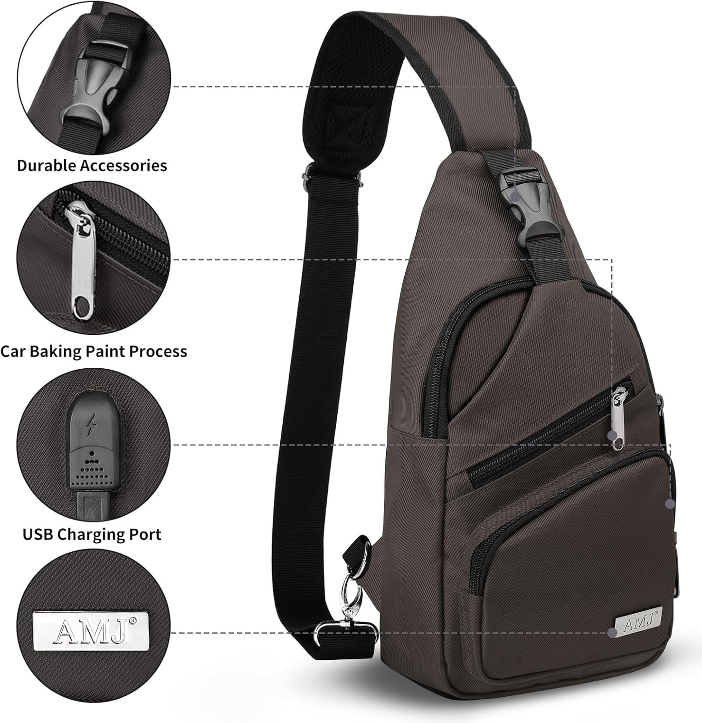 AMJ Crossbody Sling Bag Men Women, Casual Shoulder Backpack, Chest Daypack Satchel for Hiking Travel