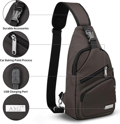 AMJ Crossbody Sling Bag Men Women, Casual Shoulder Backpack, Chest Daypack Satchel for Hiking Travel