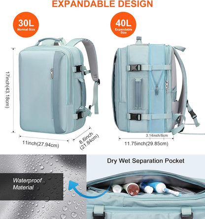 PIJUSHI Travel Backpack for Women Expandable Carry on Luggage Backpack Airline Approved Personal Item Laptop Bag(PE034 Blue)