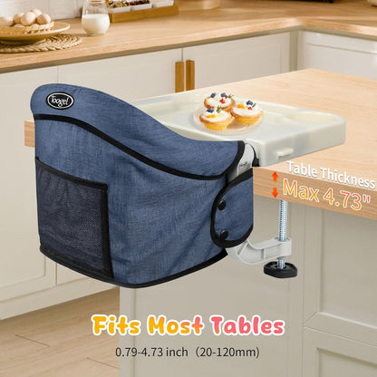 Hook On High Chair with Removable Dining Tray,Folding Portable Clip on Table High Chair,Baby Chair with Storage Bag for Indoor/Outdoor (Navy Blue)