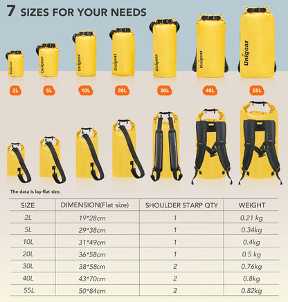 Unigear Dry Bag Waterproof, 2L/5L/10L/20L/30L/40L Floating and Lightweight Bags for Kayaking, Boating, Fishing, Swimming and Camping with Waterproof Phone Case