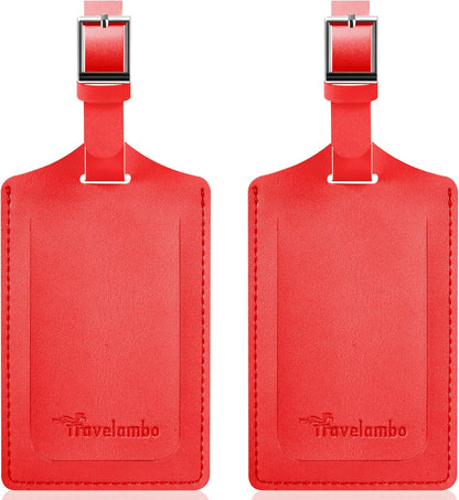 Travelambo Luggage Tags for Suitcases Faux Leather Privacy Protection 2 Pack Bag Tags Travel Accessories Essential, Classic Red