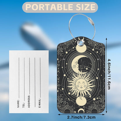 Set of 2 Luggage Tags for Suitcases Sun Moon Astrology Phases Leather Suitcase Tags Identifiers with Privacy Name Address Label and Stainless Steel Loop for Women Men Travel Luggage Accessories