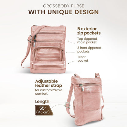 Krediz leather Crossbody Purses for Women, Multi Pocket Crossbody Purse with Adjustable Strap, Soft & Durable Leather Purse