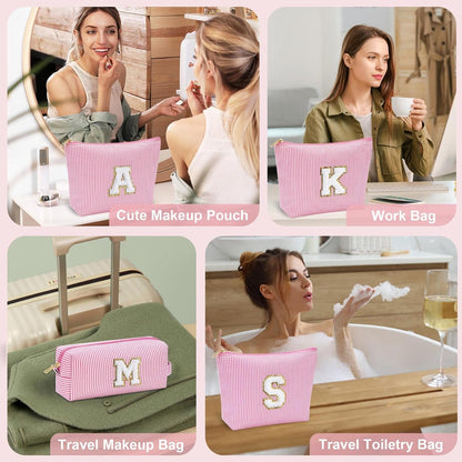 YOOLIFE Birthday Gifts for 3 4 5 6 7 8 9 10 11 12 13 Year Old Girls - Personalized Cute Pink Initial Birthday Gifts for Kids Makeup Bag for Girls Daughter Sister Teacher Friend Girlfriend K