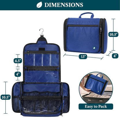 PAVILIA Large Hanging Toiletry Bag Travel Bag Women Men, Cosmetic Organizer, Water Resistant Makeup Bag Accessories Toiletries, Travel Essentials Kit, Royal Blue