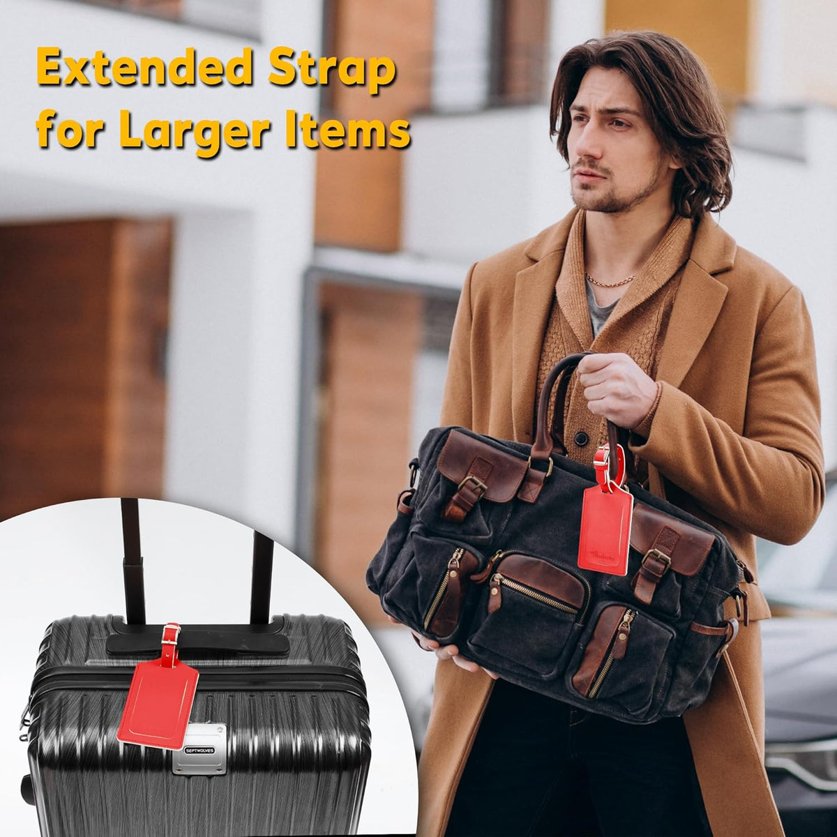 Travelambo Luggage Tags for Suitcases Faux Leather Privacy Protection 2 Pack Bag Tags Travel Accessories Essential, Classic Red